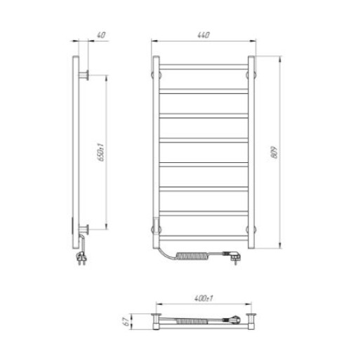 Рушникосушарка ERAFLYME EF Alfa 800х400 L чорна