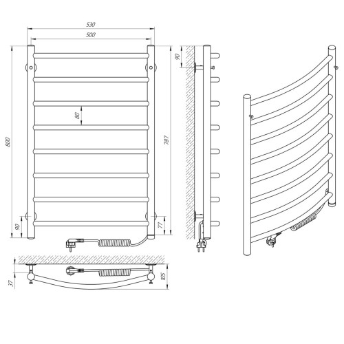 Рушникосушарка ERAFLYME EF Classic 8 R чорна 800х500 Рушникосушарка ERAFLYME EF Classic 8 R чорна 800х500