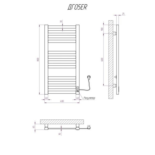 Рушникосушарка KOSSER Герда 800х400 ER таймер чорний ДГ05ER