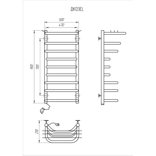 Рушникосушарка KOSSER Канна 900х500/9 EL регулятор чорний ДК08EL Рушникосушарка KOSSER Канна 900х500/9 EL регулятор чорний ДК08EL
