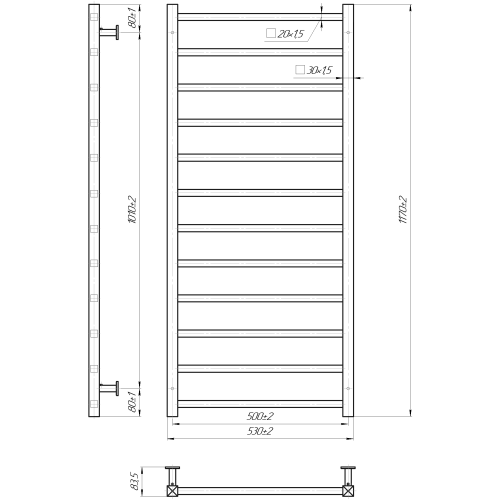 Рушникосушарка MARIO INOX Токіо 1170х530/500 1.073.044616.0