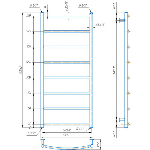 Рушникосушарка MARIO INOX Класік HP 1170х530/500 1.8.044572.P