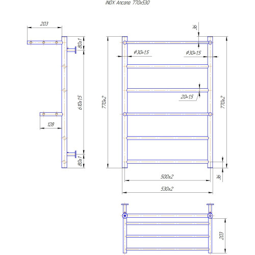 Рушникосушка INOX Анкона 770х530/500 1.8.044544.P