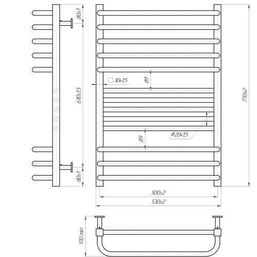 Рушникосушарка MARIO INOX Гера-Люкс 770х530/500 1.7.044549.P