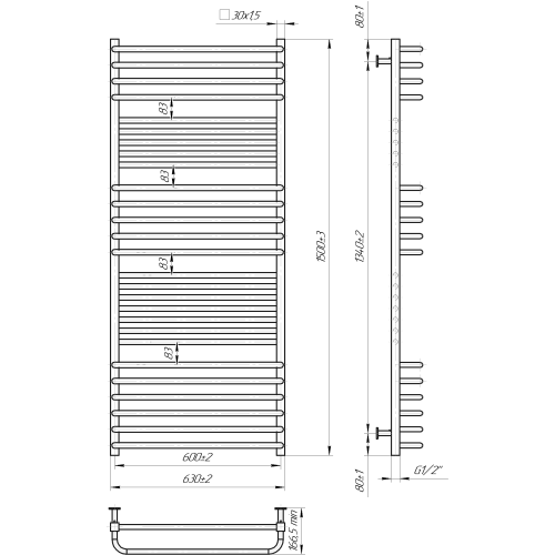 Рушникосушарка MARIO INOX Гера-Люкс 1500х630/600 1.7.044551.P