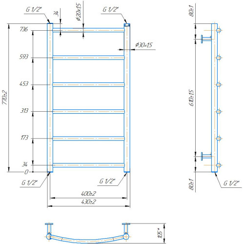 Рушникосушарка MARIO INOX Класік HP 770х430/400 1.8.044570.P