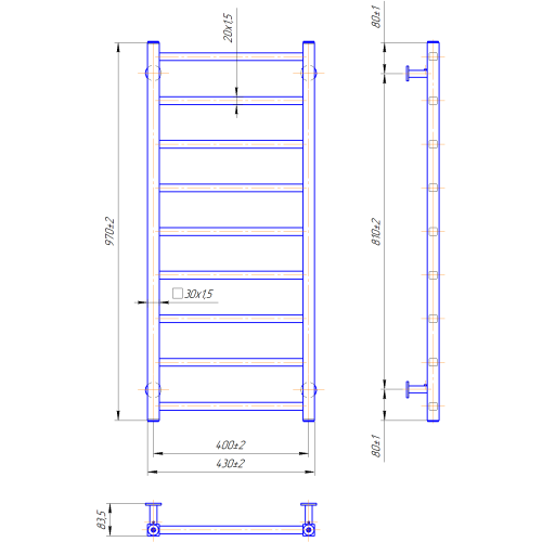 Рушникосушарка MARIO INOX Токіо 970х430/400 1.7.049903.P Рушникосушарка MARIO INOX Токіо 970х430/400 1.7.049903.P