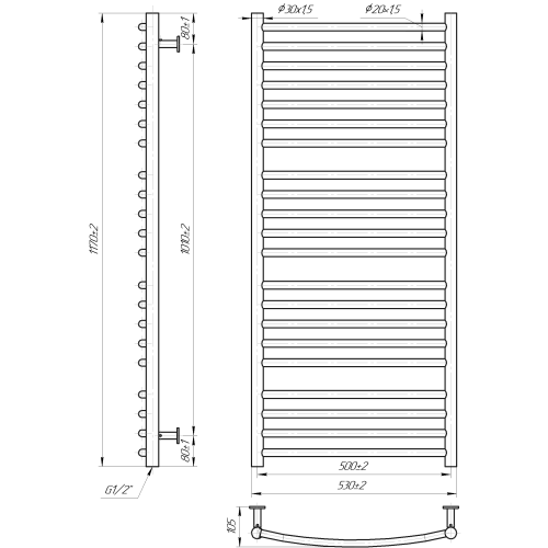 Рушникосушарка MARIO INOX Фенікс 1170х530/500 1.6.044625.P Рушникосушарка MARIO INOX Фенікс 1170х530/500 1.6.044625.P