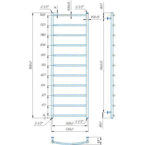 Рушникосушарка MARIO INOX Класік HP 1500х530/500 1.8.044573.P
