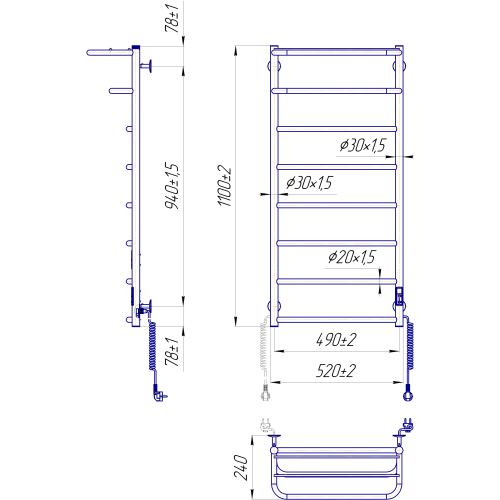 Рушникосушарка MARIO Hotel-І 1090х530/240 TR К 2.3.6204.11.P Рушникосушарка MARIO Hotel-І 1090х530/240 TR К 2.3.6204.11.P