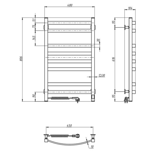 Рушникосушарка NAVIN Avalon 480х800 Sensor ліва, біла 12-103153-4880