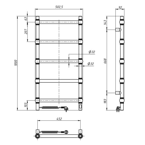 Рушникосушарка NAVIN Ретро 500х1000 Sensor, ліва 10-040133-5010
