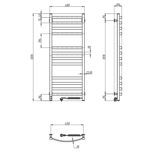 Рушникосушарка NAVIN Avalon 480х1200 Sensor права, чорний муар 12-203053-4812