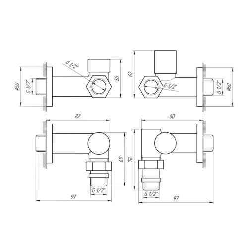 Кран кутовий NAVIN під тен 1/2"х1/2" хром, 2шт 21-032430-7777