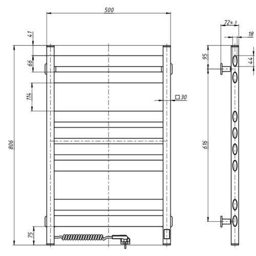 Рушникосушарка NAVIN Ellipse 500х800 Sensor ліва з таймером (білий оксамит) 12-845153-5080 Рушникосушарка NAVIN Ellipse 500х800 Sensor ліва з таймером (білий оксамит) 12-845153-5080