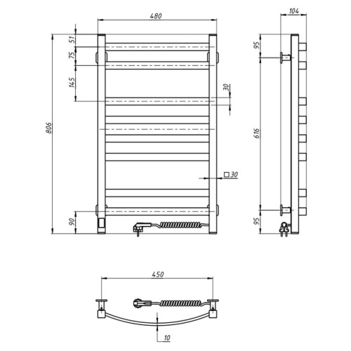 Рушникосушарка NAVIN Avalon 480х800 Sensor права, чорний муар 12-203053-4880 Рушникосушарка NAVIN Avalon 480х800 Sensor права, чорний муар 12-203053-4880