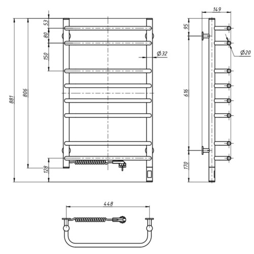 Рушникосушарка NAVIN Симфонія 480х800 Електро Sensor Ліва 12-009133-4880 Рушникосушарка NAVIN Симфонія 480х800 Електро Sensor Ліва 12-009133-4880