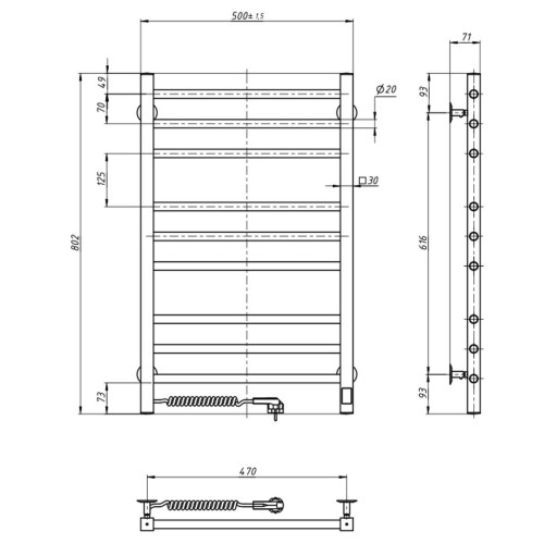 Рушникосушарка NAVIN Класік Квадро 500х800 Sensor з таймером, ліва 10-016153-5080