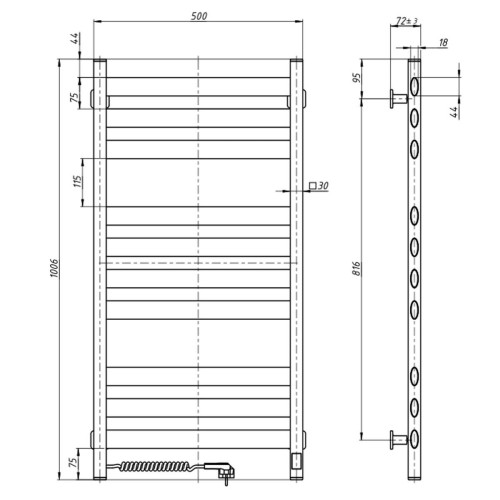 Рушникосушарка NAVIN Ellipse 500х1000 Sensor ліва з таймером (чорний муар) 12-245153-5010 Рушникосушарка NAVIN Ellipse 500х1000 Sensor ліва з таймером (чорний муар) 12-245153-5010