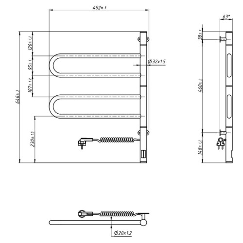 Рушникосушарка NAVIN Fouette 480х600 Sensor з таймером, біла 12-112033-4860