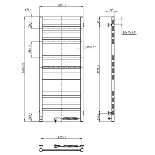 Рушникосушарка NAVIN Largo 500х1200 Sensor права з таймером (чорний муар) 12-244053-5012 Рушникосушарка NAVIN Largo 500х1200 Sensor права з таймером (чорний муар) 12-244053-5012