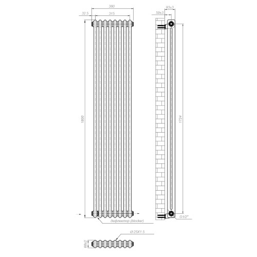 Вертикальний радіатор NAVIN Calidum 2-8 380х1800, anticor, білий 02-154004-3818