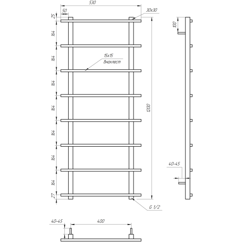 Рушникосушарка водяна Genesis-Aqua Kioto 120x53 см GA-2103 Рушникосушарка водяна Genesis-Aqua Kioto 120x53 см GA-2103