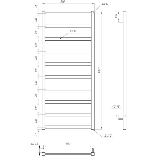 Рушникосушарка водяна Genesis-Aqua Lono 120x53 см  GA-2803