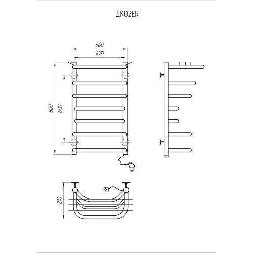 Рушникосушарка KOSSER Канна 800х500/7 ER таймер ДК02ERT Рушникосушарка KOSSER Канна 800х500/7 ER таймер ДК02ERT