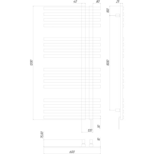 Рушникосушарка KOSSER Браш1200х600 EL таймер чорний, ДБ03EL