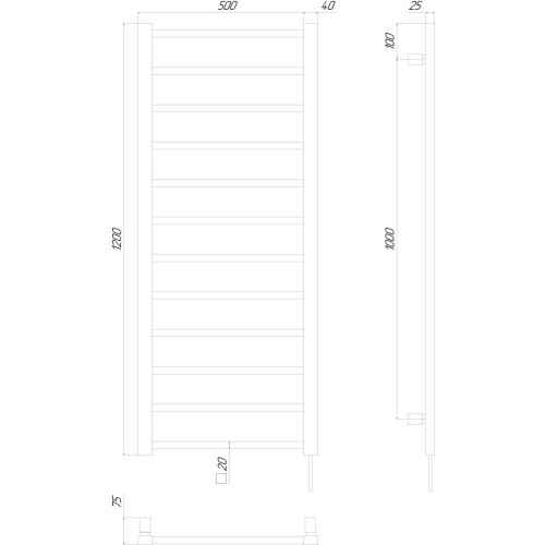 Рушникосушарка KOSSER Лофт 1200х500 ER таймер чорний ДЛФ04ER